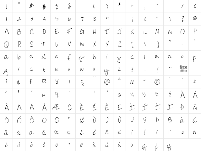 LEHN075 Regular  glyph index