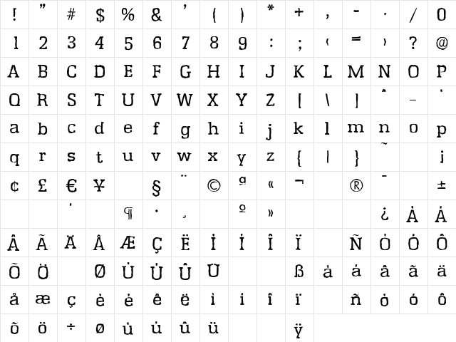 EnschedeAntique Regular  glyph index