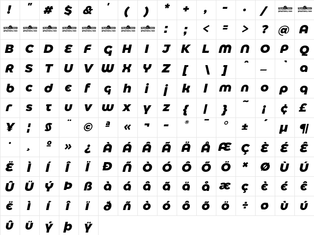 Eastman Alternate Trial Extrabold Italic  glyph index
