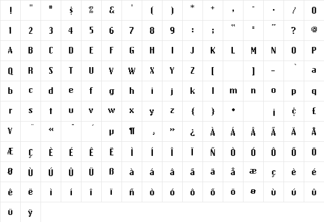 EmigreTen Medium  glyph index
