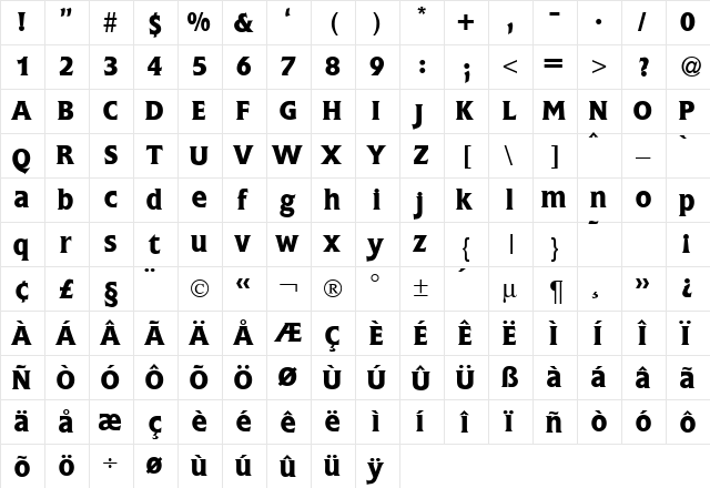 FlagMediumDB Bold  glyph index