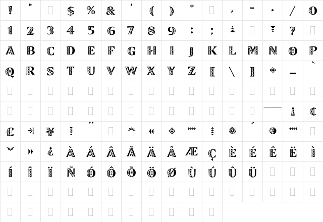 ZinjaroPlain Regular  glyph index