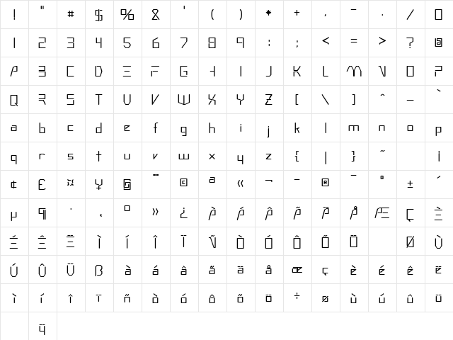 Andromeda Regular  glyph index
