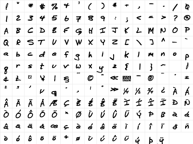 BurkesHand Bold  glyph index