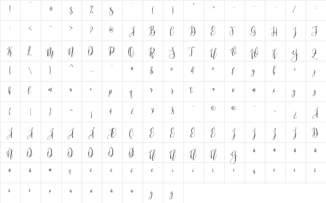 Mollinda Script Demo Regular  glyph index