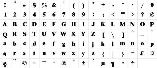 NewtonXC Regular  glyph index