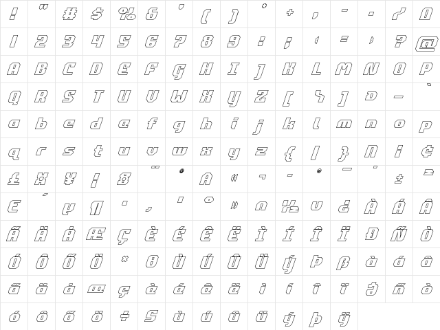Commonwealth Outline Italic Outline Italic  glyph index