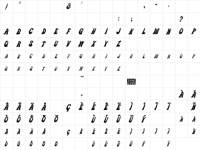 Chipper Display Bold Bold  glyph index