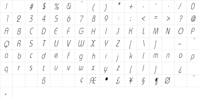 WashingtonMetroCondensed Italic  glyph index