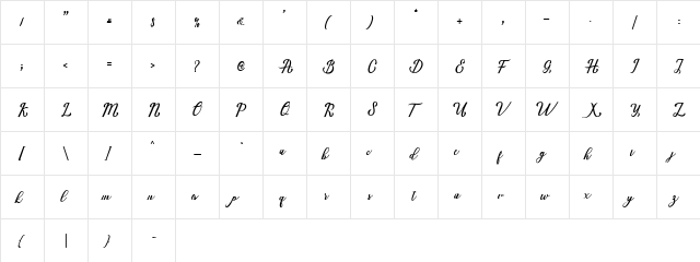 Marria Script Regular  glyph index