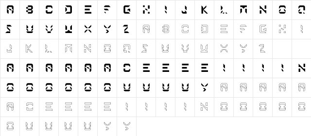 JigSaw Regular  glyph index