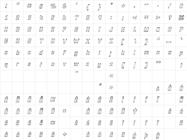 Dreamspiked Regular  glyph index