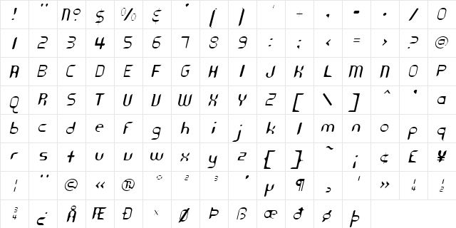 Cyberotica Light  glyph index