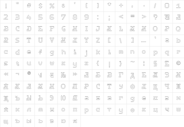 DestinyLightC Regular  glyph index