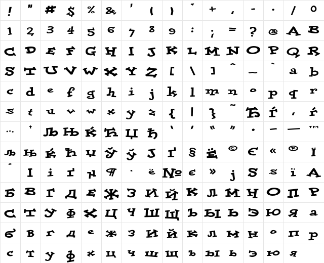 DoloresCyr Black  glyph index