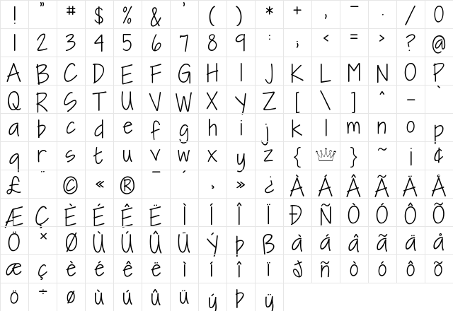 KG I Need A Font Regular  glyph index