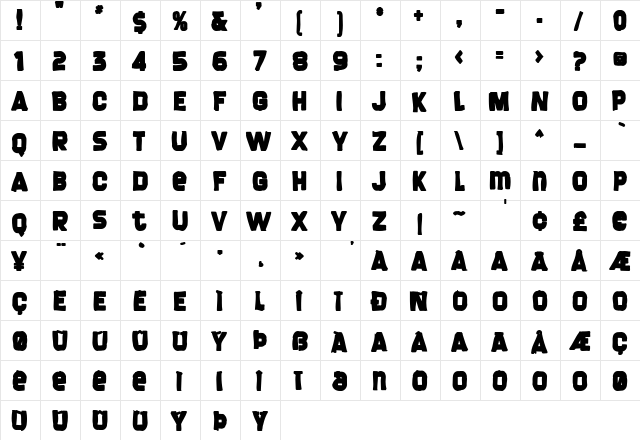 Screengem Ink Regular  glyph index