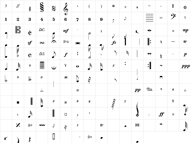 Sax n' Violins SSi Regular  glyph index