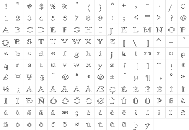 NewBaskerville-Normal HW Regular  glyph index