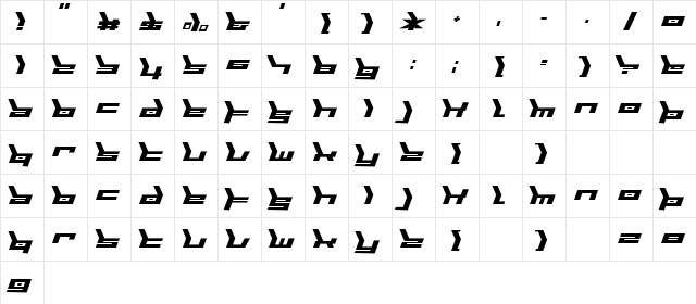 Biomechanic Regular  glyph index