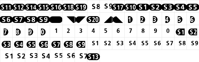 TransitLinie-S Regular  glyph index