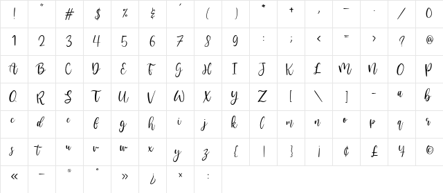 Nicholia Regular  glyph index