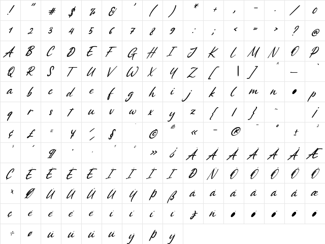 Better Tomorrow Italic Regular  glyph index