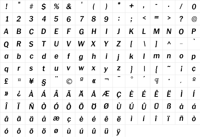 Iplymouth DemiBold  glyph index