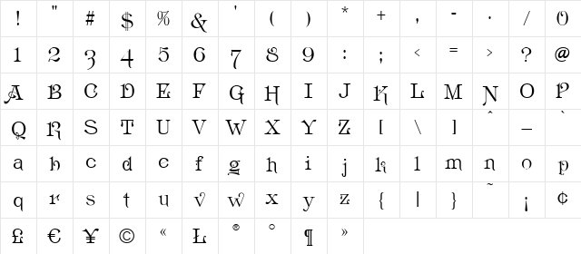 Ametist Regular  glyph index