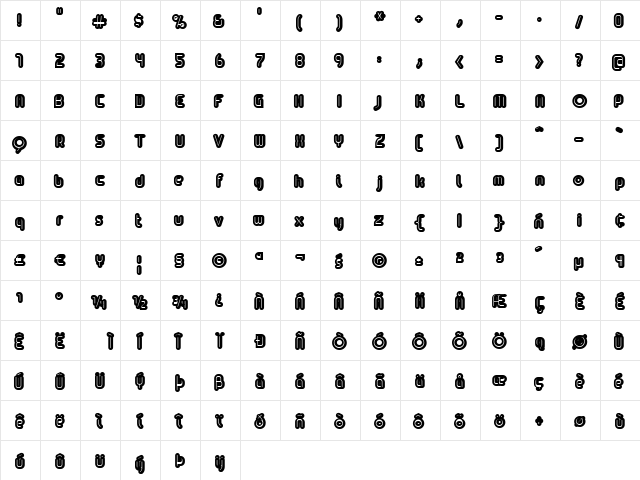 KazooOut Regular  glyph index