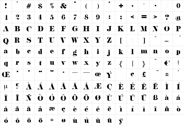 Galeere Regular  glyph index