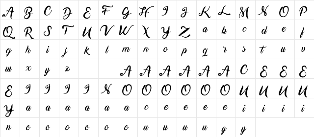 Karmila Script Regular  glyph index