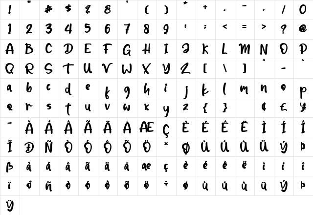 Christmas Holiday Regular  glyph index