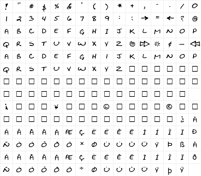 FZ JAZZY 29 Bold  glyph index