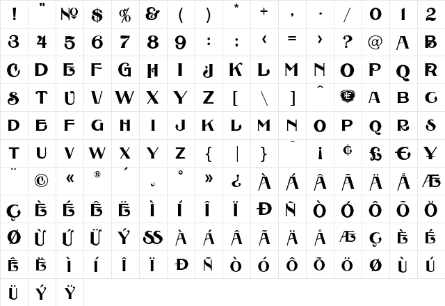 LHF Cigar Shop Maduro Regular  glyph index