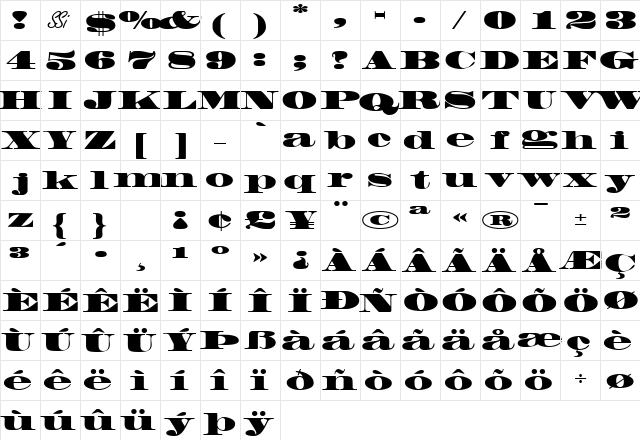 FacadeSSK Black  glyph index