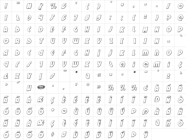 Neuralnomicon Outline Italic Outline Italic  glyph index