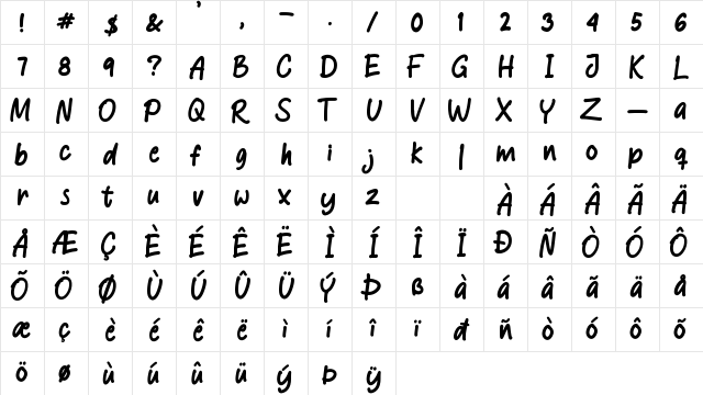 Jarbomhollow Regular  glyph index