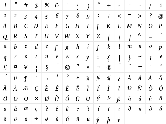 DTLParadoxST MediumItalic  glyph index