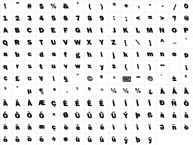 FrankfurtBackslantHeavy Regular  glyph index