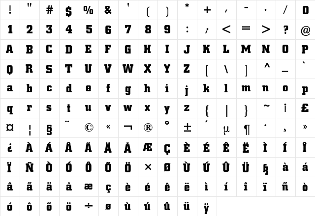 City BQ Regular  glyph index