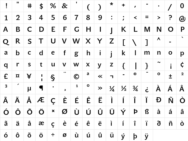 JohnSans Lite Pro Bold  glyph index