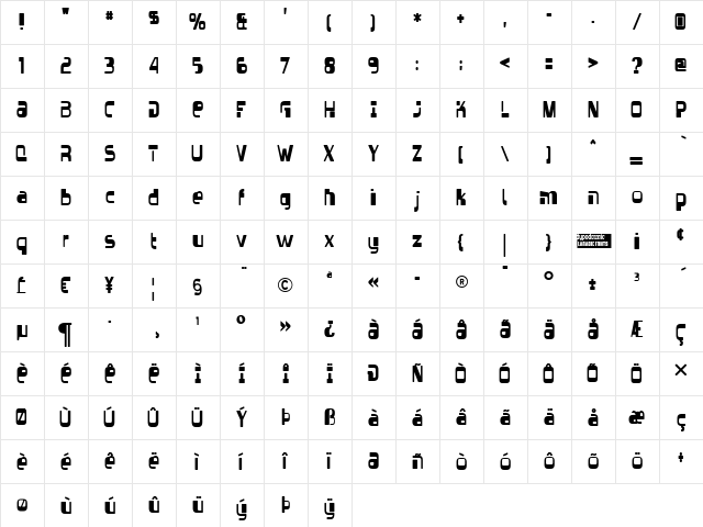 Vectroid Regular  glyph index