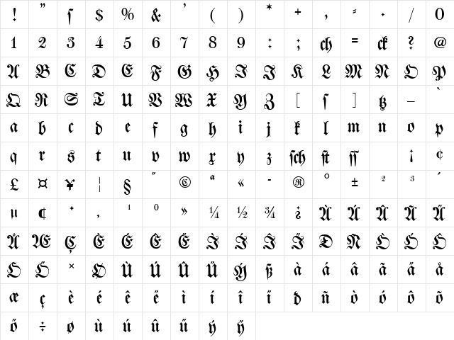 Walbaum-Fraktur Regular  glyph index