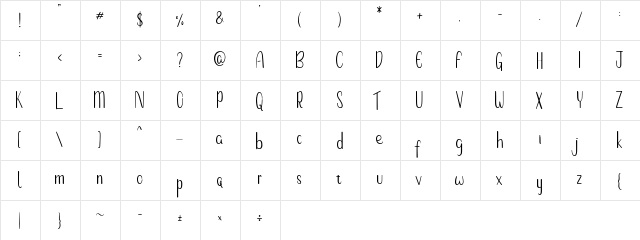 Rosalina Regular  glyph index