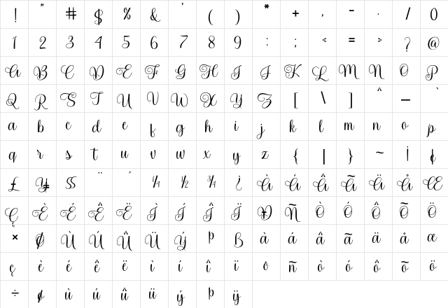 Spalding Regular  glyph index