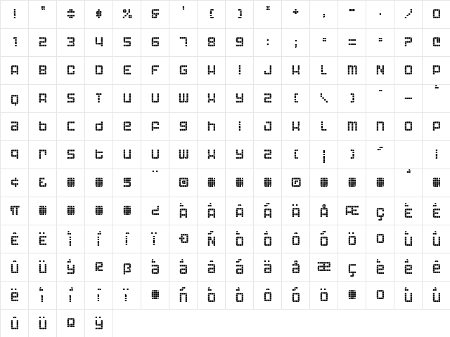 Astronaut Regular  glyph index
