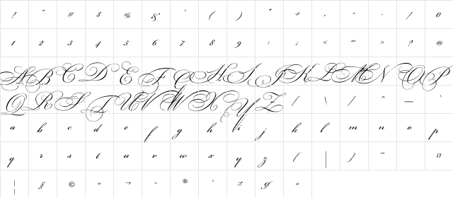BickhamScriptC Regular  glyph index