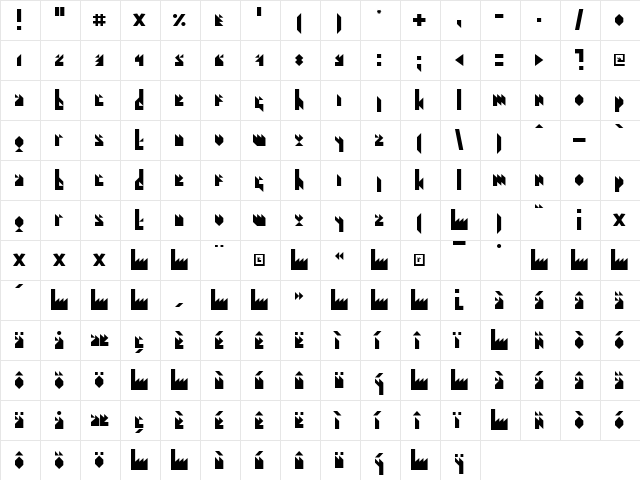 ENfer Regular  glyph index