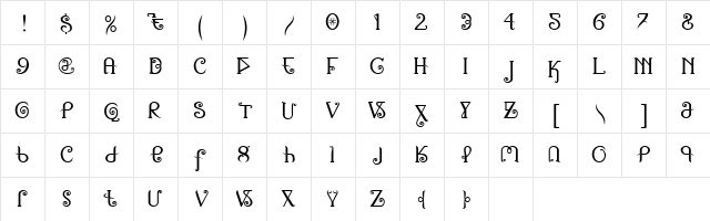 Mantra BETA Regular  glyph index